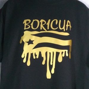 Gold Boricua vinyl on black gilden  shirt.
